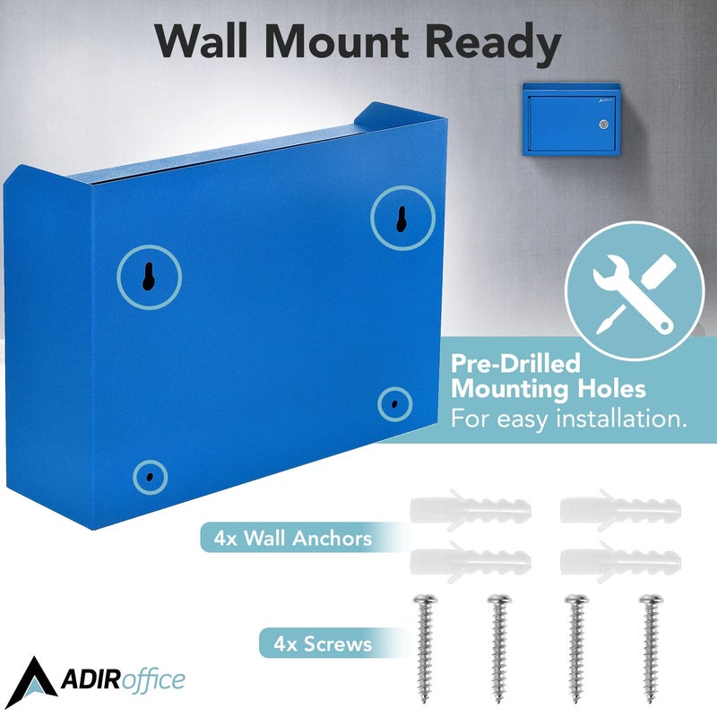 Adir Corp. Adir Corp Suggestion Box with Slot and Lock - Drop Box with Lock, Cash Dropbox - 9.8x7.5x3.4 Inches Wall Mount Donation Box - Metal Deposit Box (Blue) - Image 3
